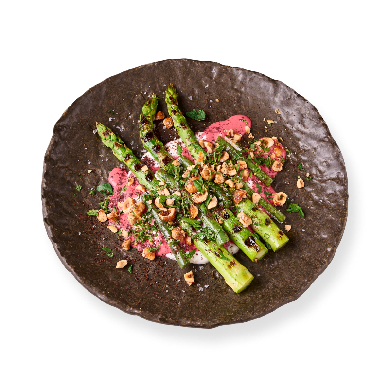 Asparagus with Labneh and Pink Tahini