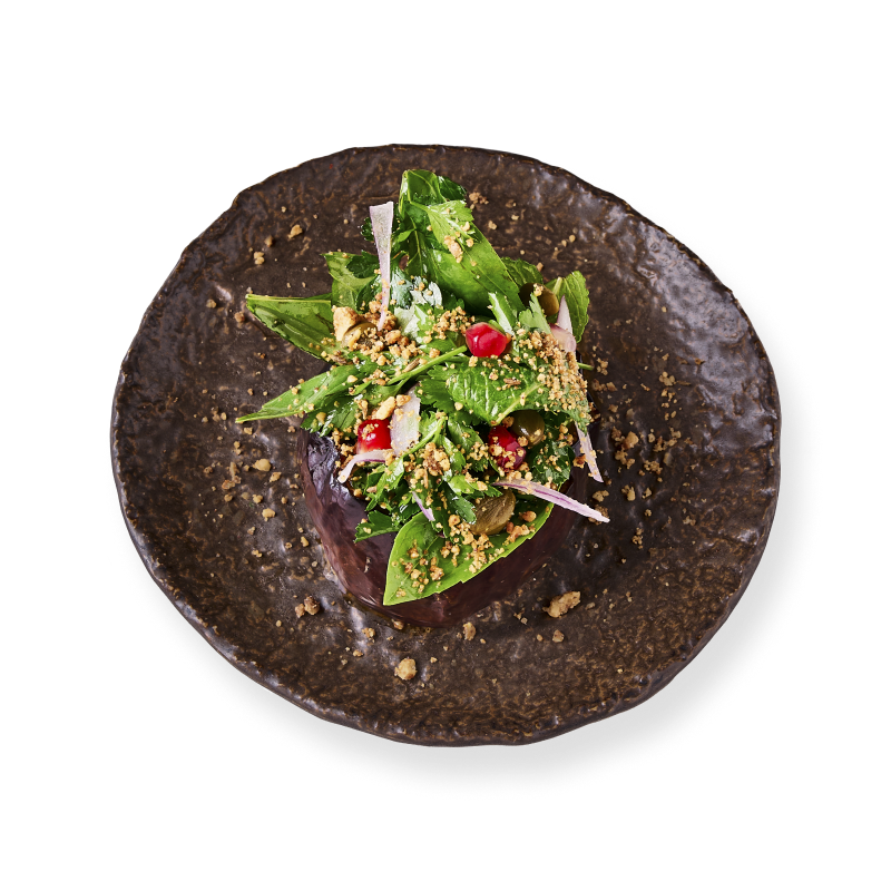 Glazed Aubergine with Herb Salad
